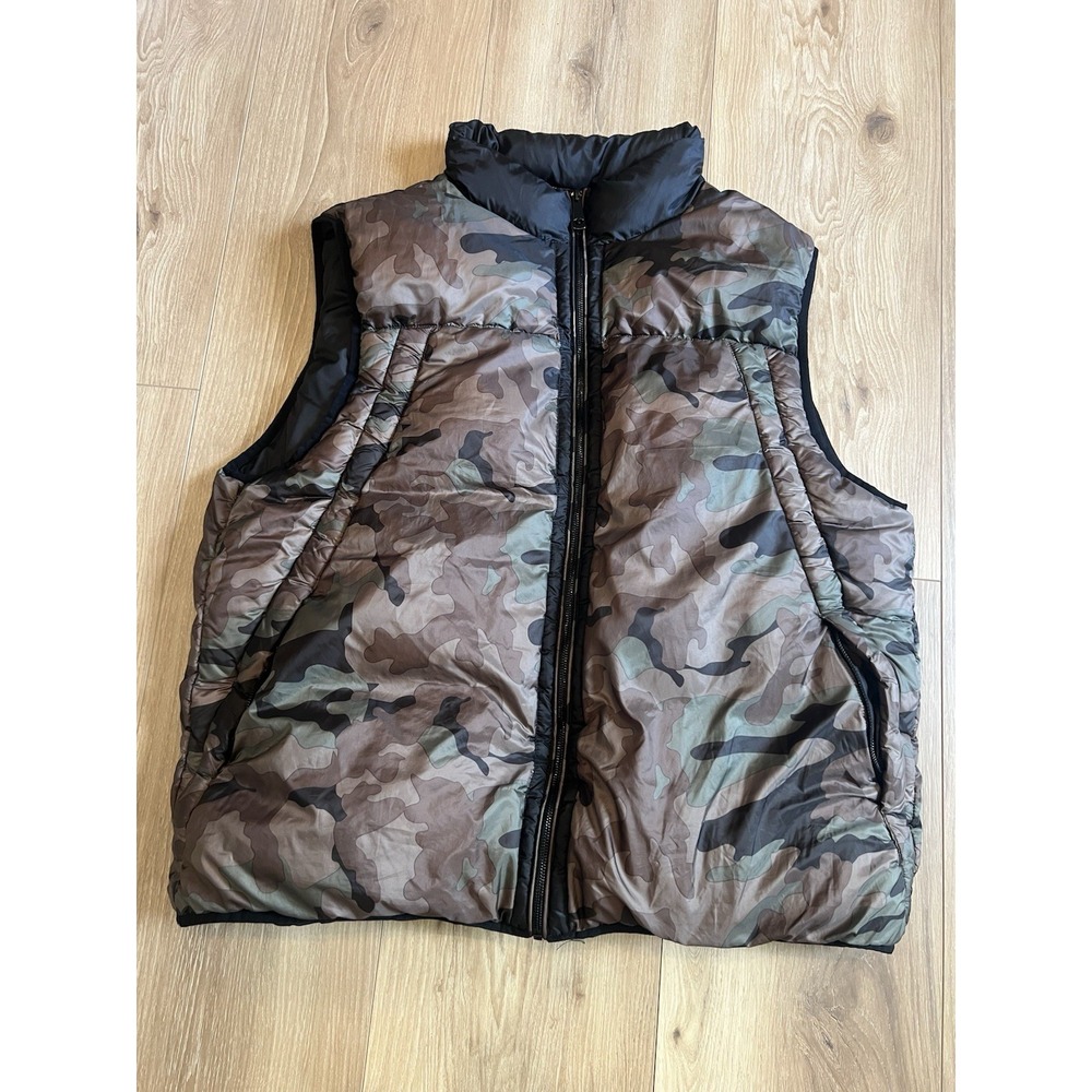 True Religion Mens 2XL Camo Puffer Vest Reversible Black Full Zip 2XL/2TG
